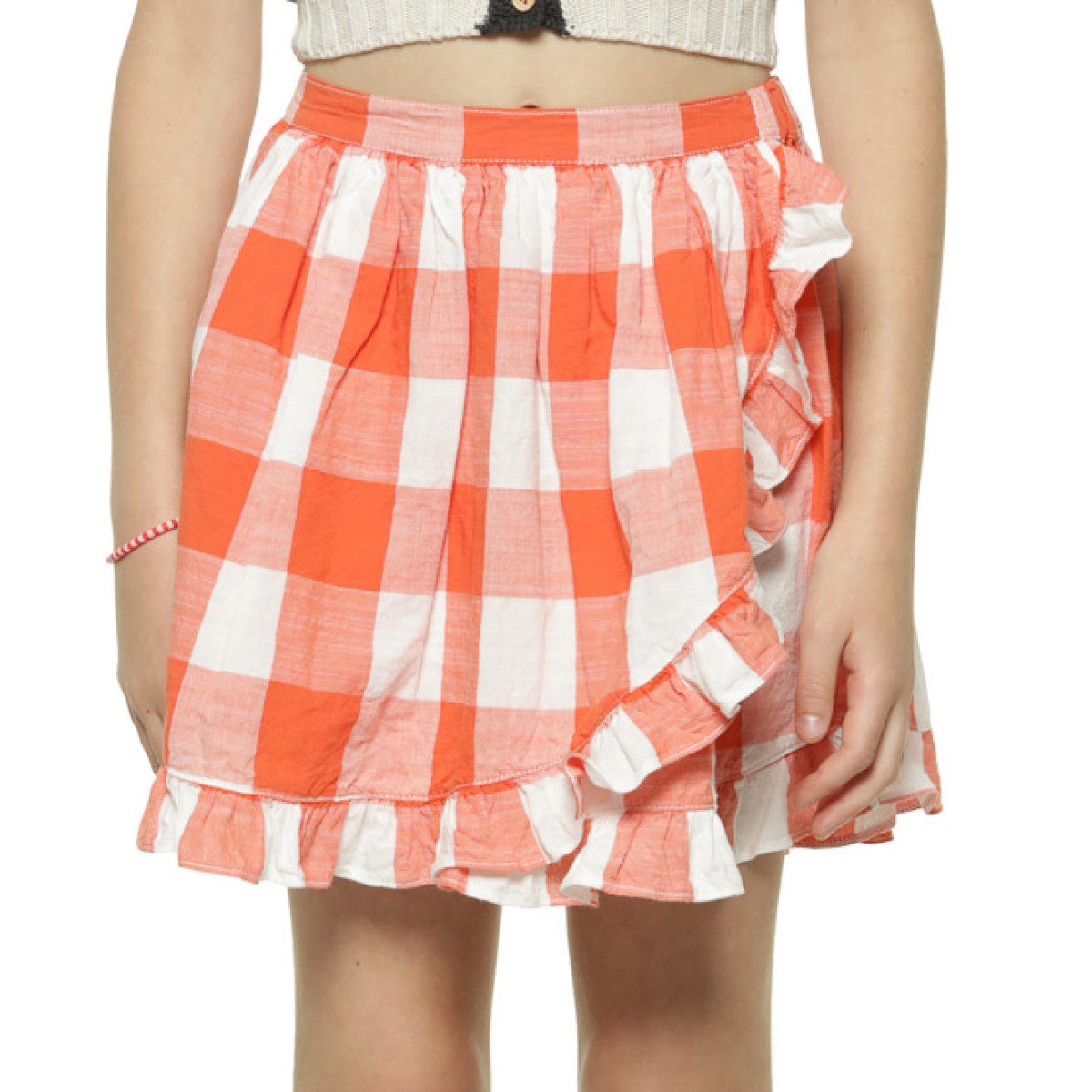 Short Skirt with Ruffles | Red & White Checkered