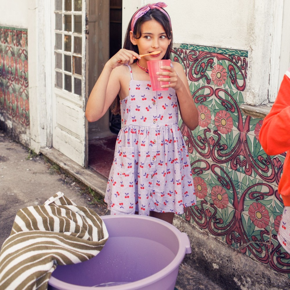 Short Dress |  Purple & White Checkered W/ Cherries