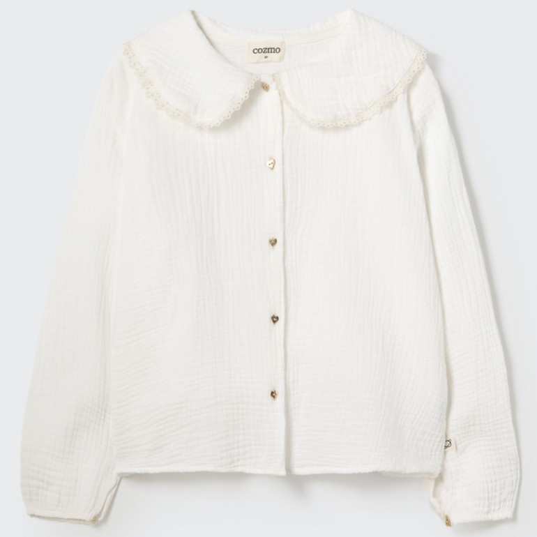 White Soft Textured Cotton Collar Blouse