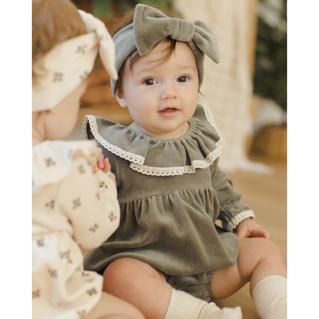 Velour Bow Headband Forest