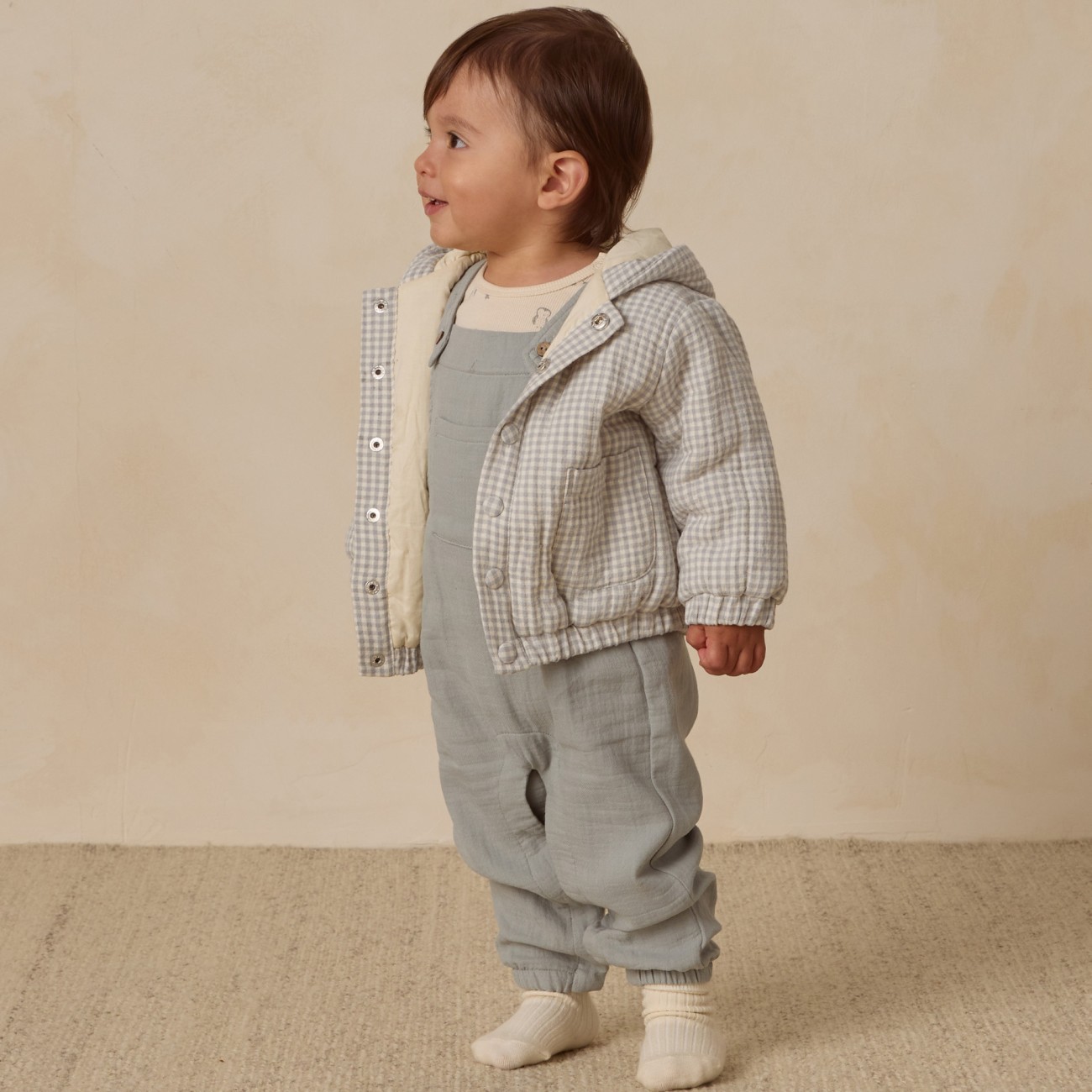 Hooded Woven Jacket Blue Gingham