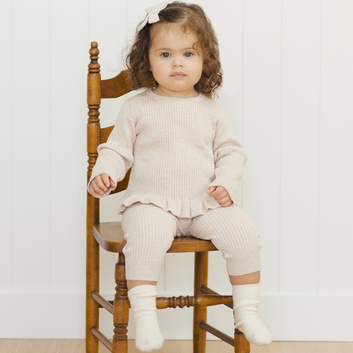 Rib Knit Peplum Top & Rib Knit Legging Heathered Oatmeal