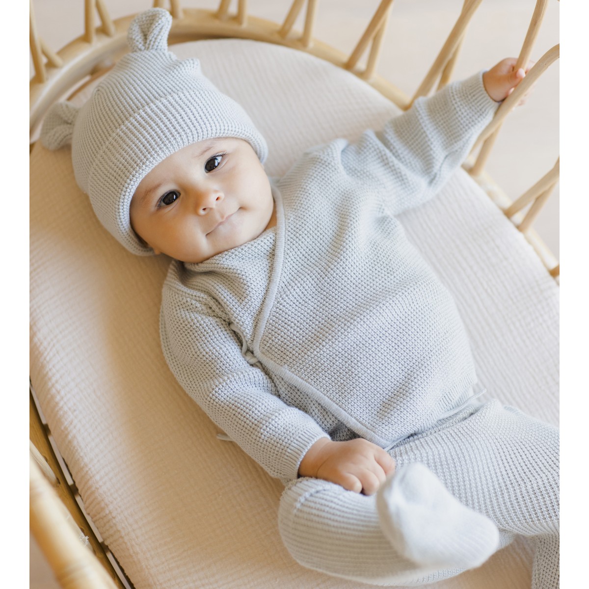 Knit Bear Beanie & Knit Wrap Top & Knit Footed Pant