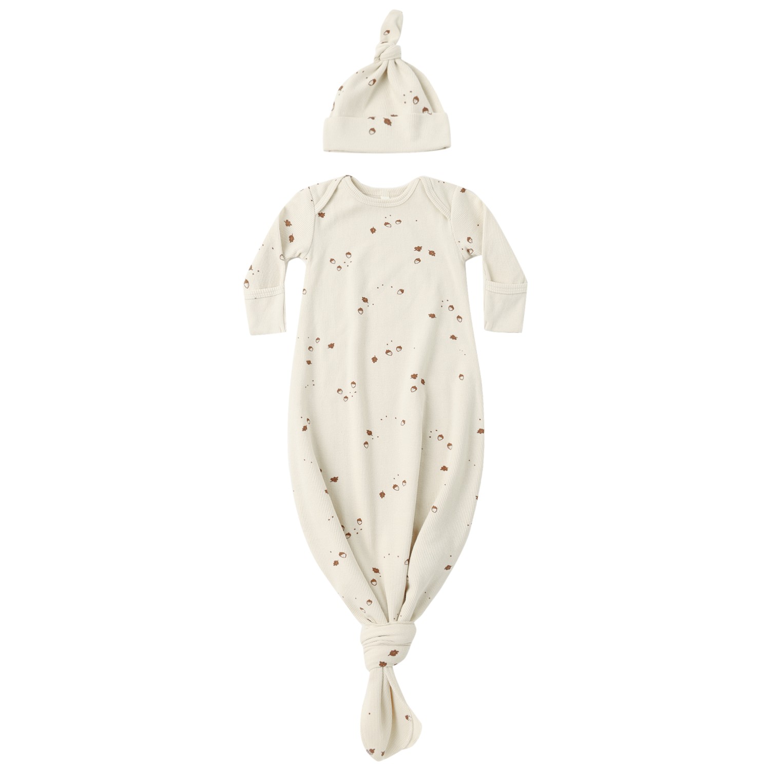 Knotted Baby Gown & Hat Set Acorns