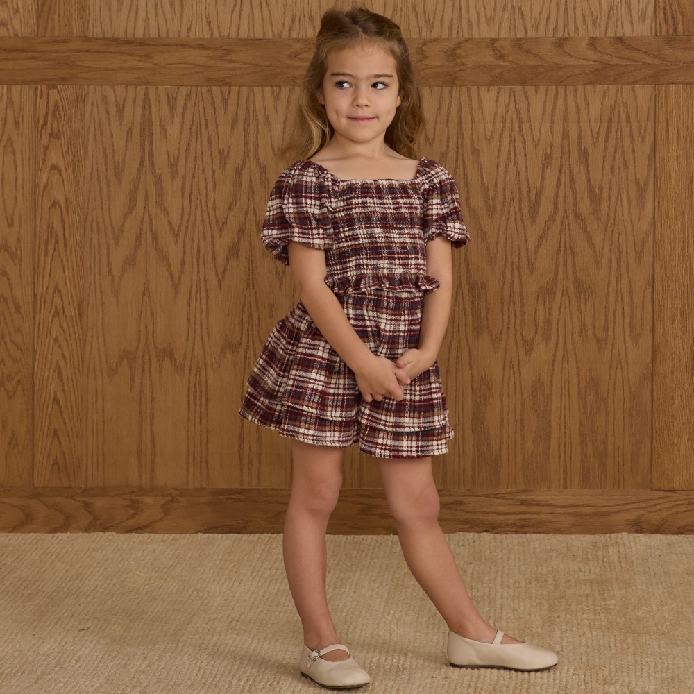 Tiered Mini Skirt Burgundy Plaid