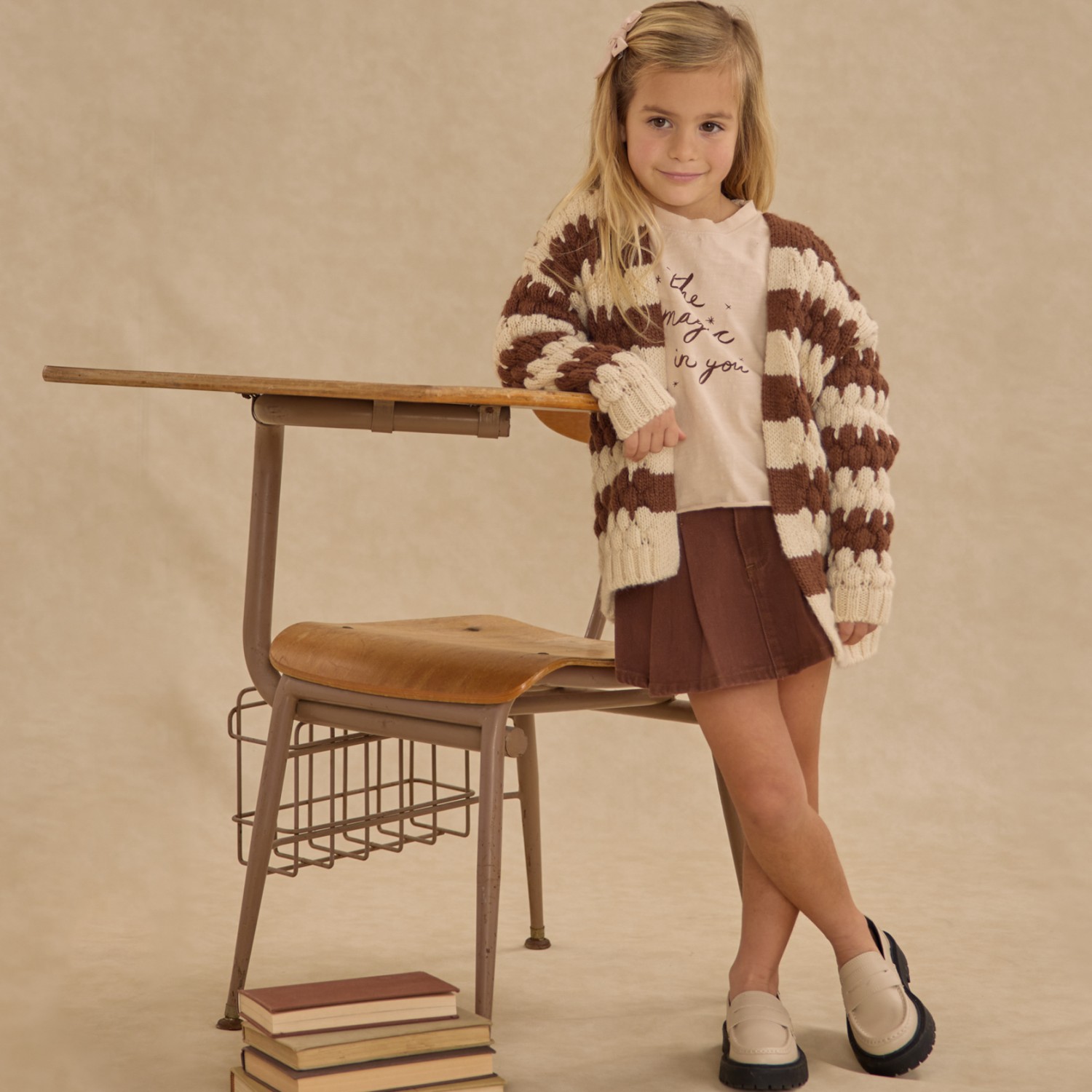 Pleated Denim Skirt Washed Brown