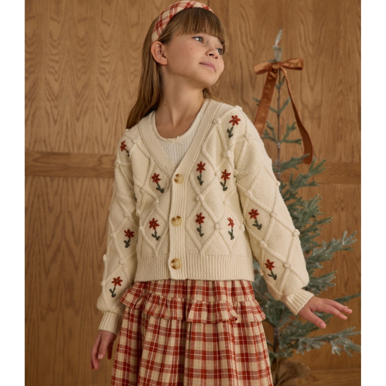 Boxy Crop Cardigan Winter Daisy Embroidery
