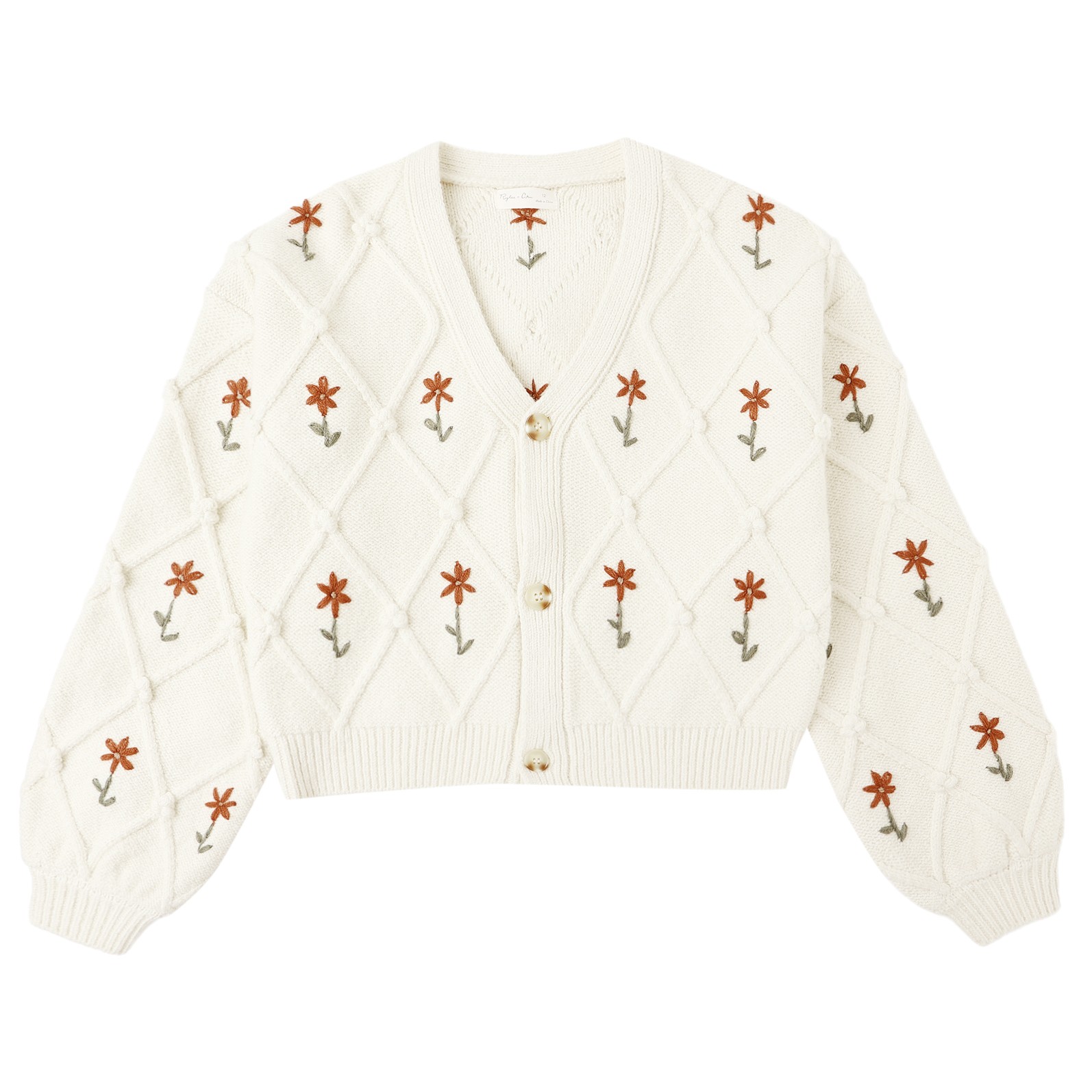 Boxy Crop Cardigan Winter Daisy Embroidery
