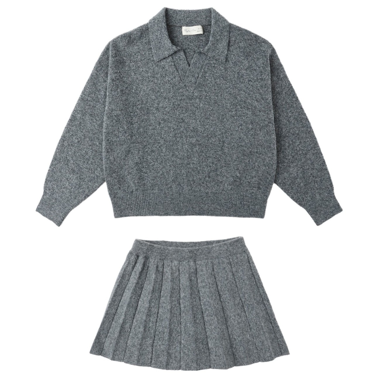 Collared Sweater & Knit Pleated Skirt
