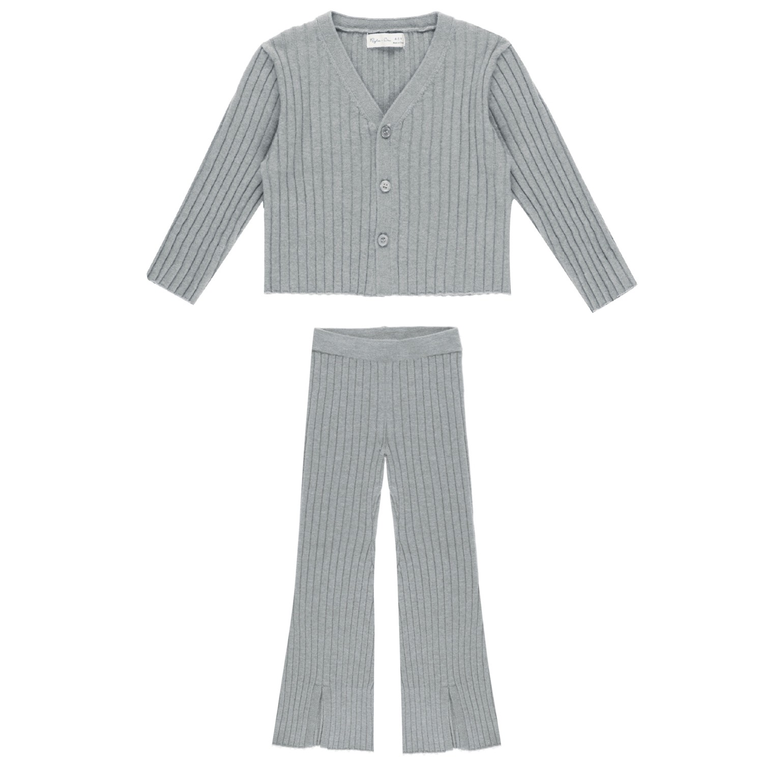 Long Sleeve Knit Button Top & Flare Knit Pant Dusty Blue