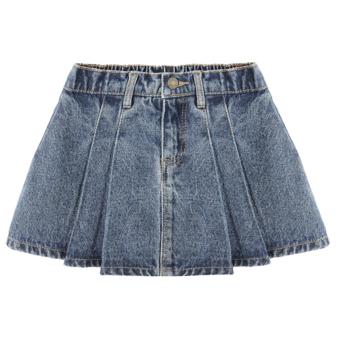 Pleated Denim Skirt Indigo Denim