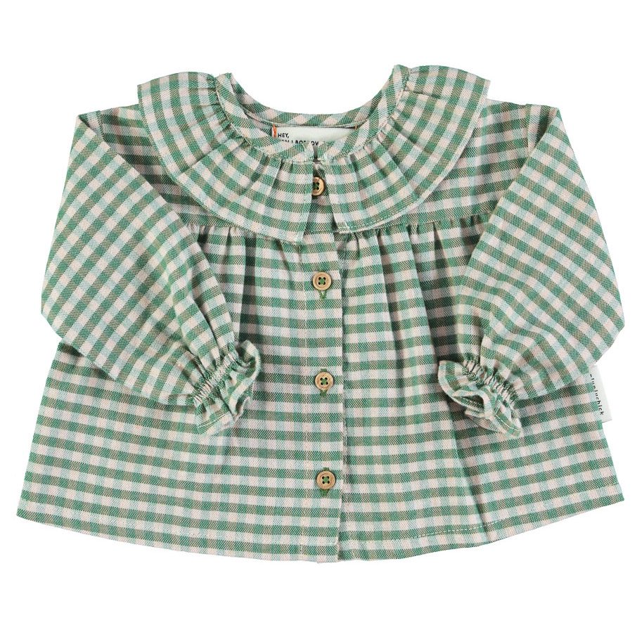 Round Collar Shirt | Green Checkered