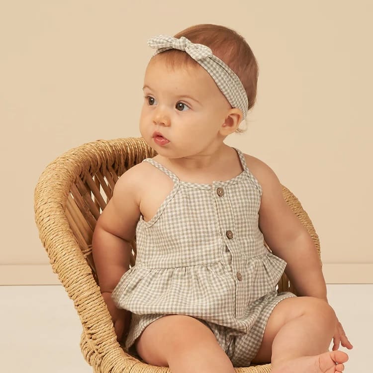 Baby Bow Headband | Sage Gingham