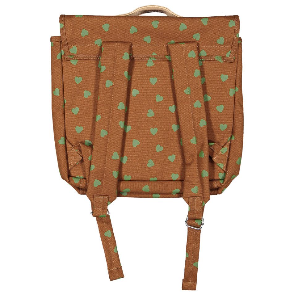 School Bag | Camel W/ Green Hearts