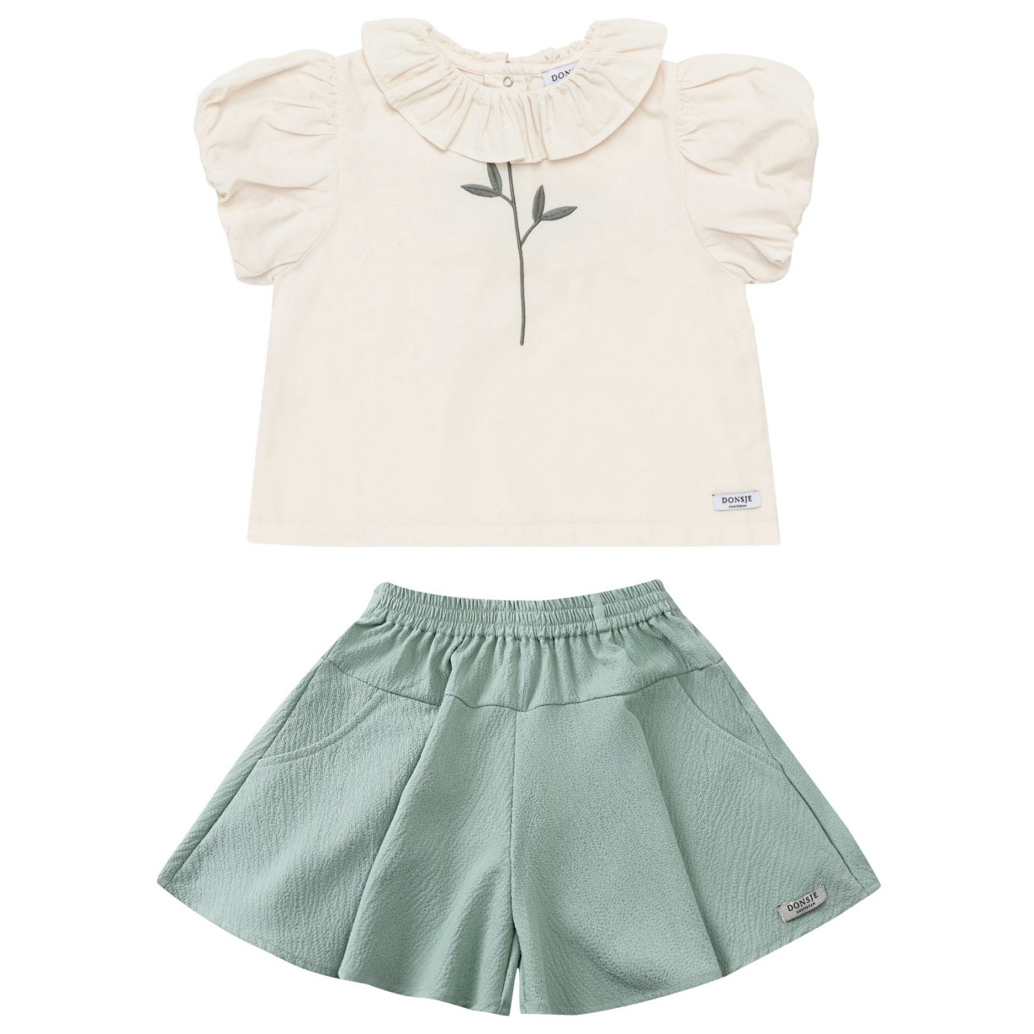 Warm White Sennie Blouse &  Frosted Green Assane Shorts