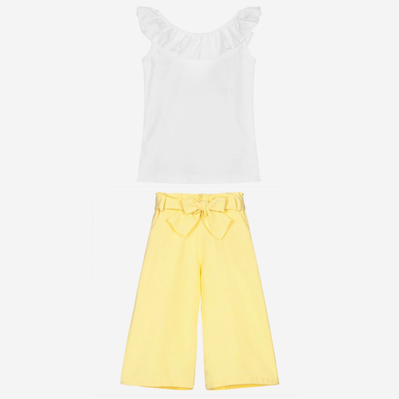 Yellow Trousers & White Back Bow Tank Top