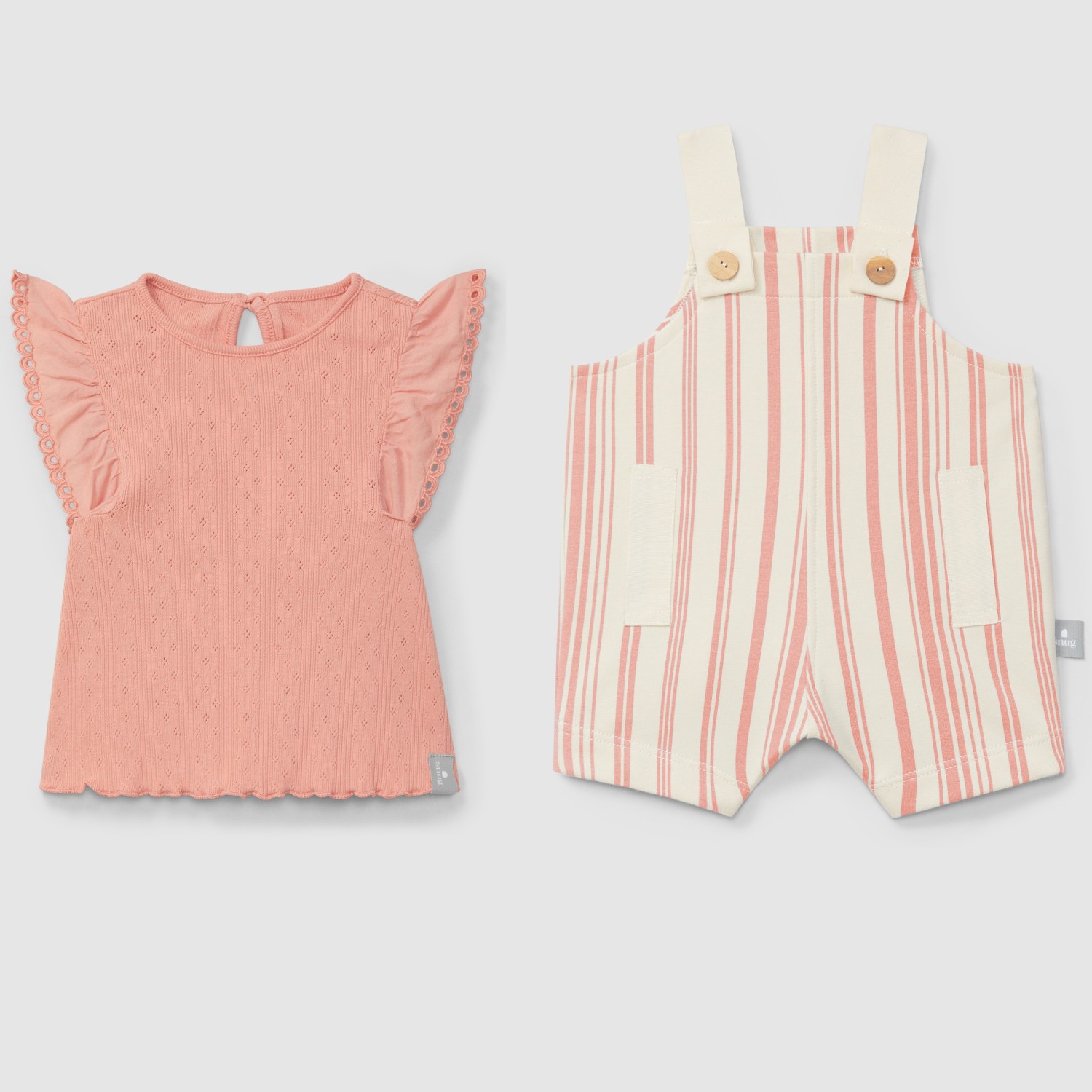 Ajour Pattern Top & Printed Dungaree Shorts