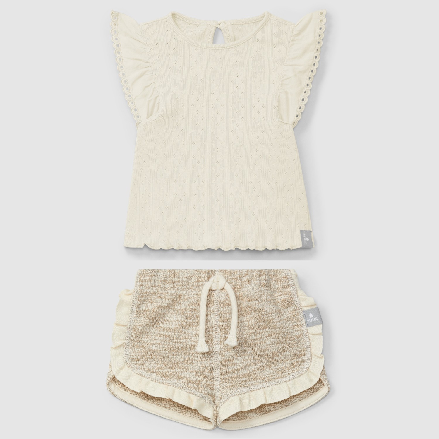 Ajour Pattern Top & Jersey Knit Effect Shorts