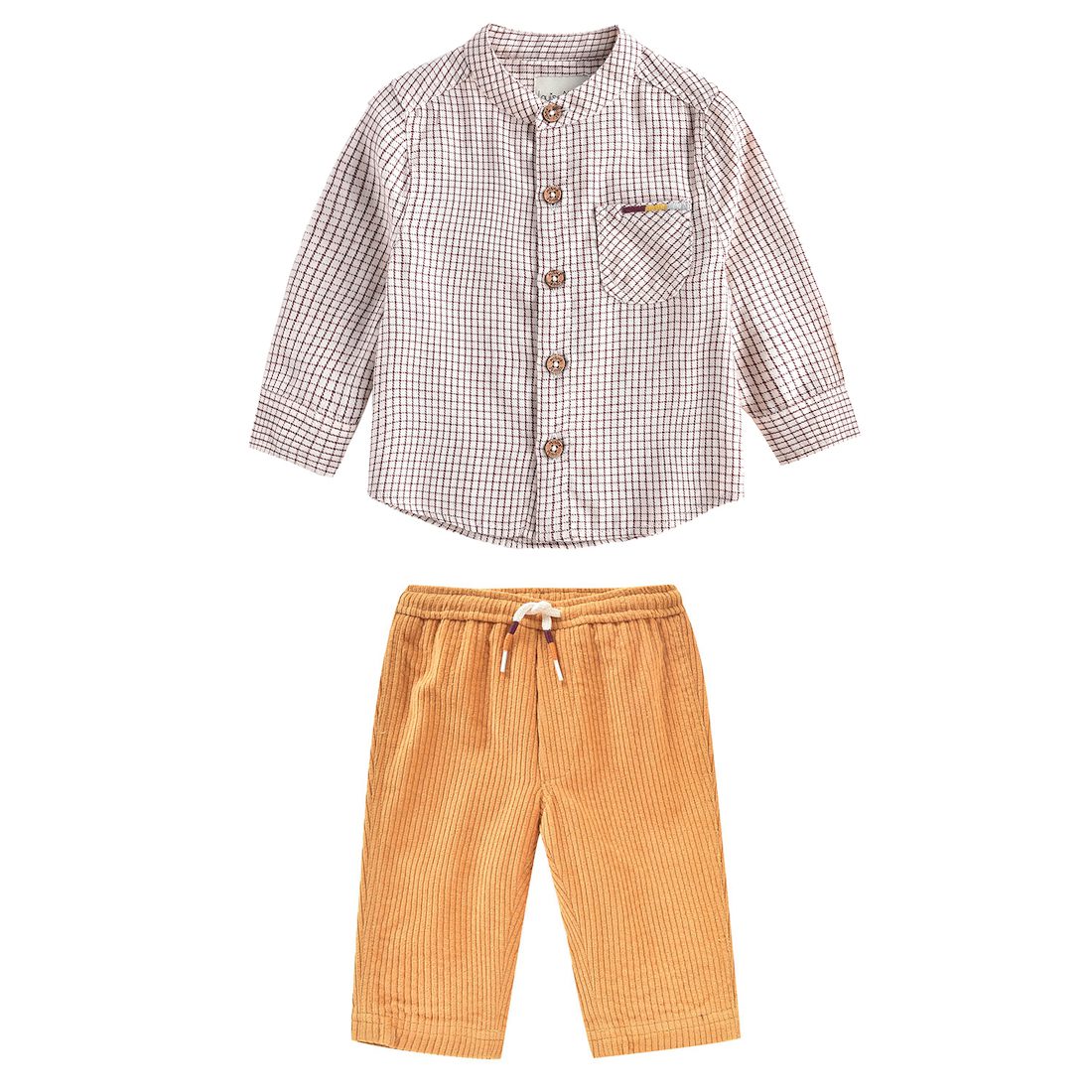 Cream Check Akir Shirt & Camel Abel Pants
