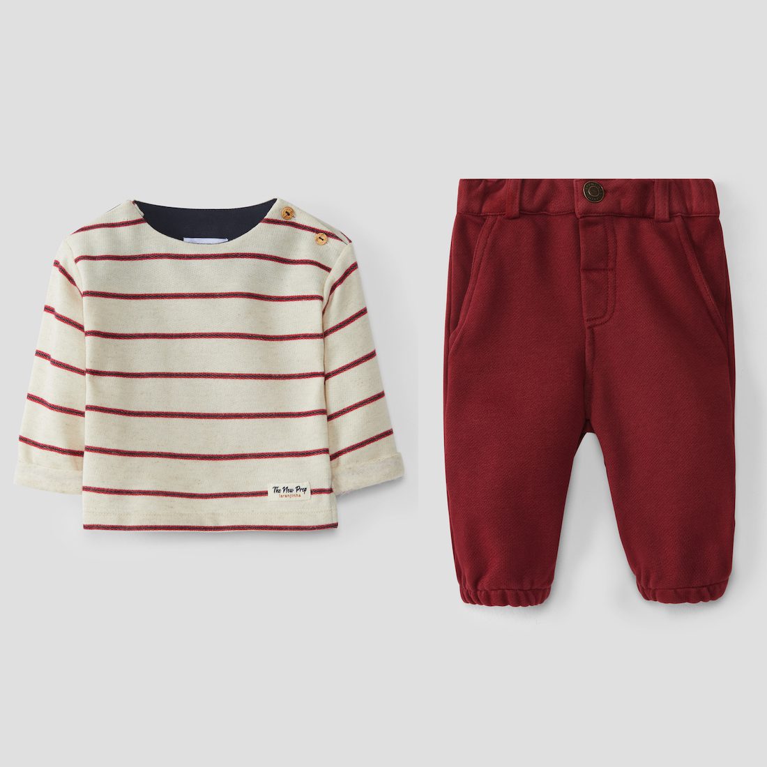 Striped L/S & Plush Chinos W/ Elastic Cuffs