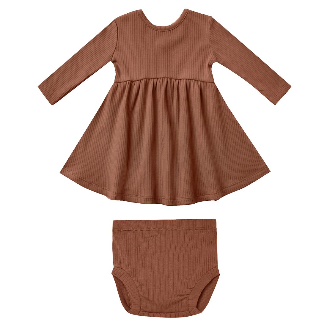 Ribbed L/S Dress & Bloomer | Clay