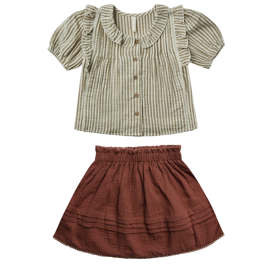 Olive Stripe Jenny Blouse & Wine Simple Skirt