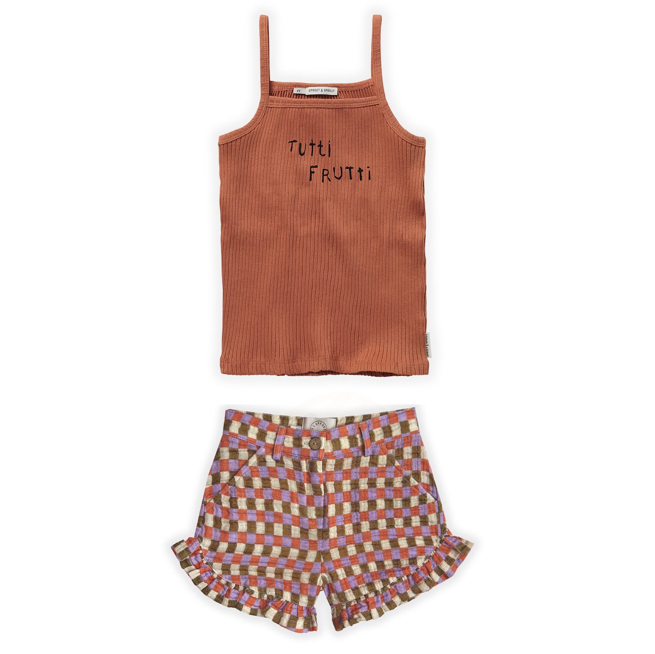 Strap Rib Tutti Frutti & Ruffle Shorts | Set