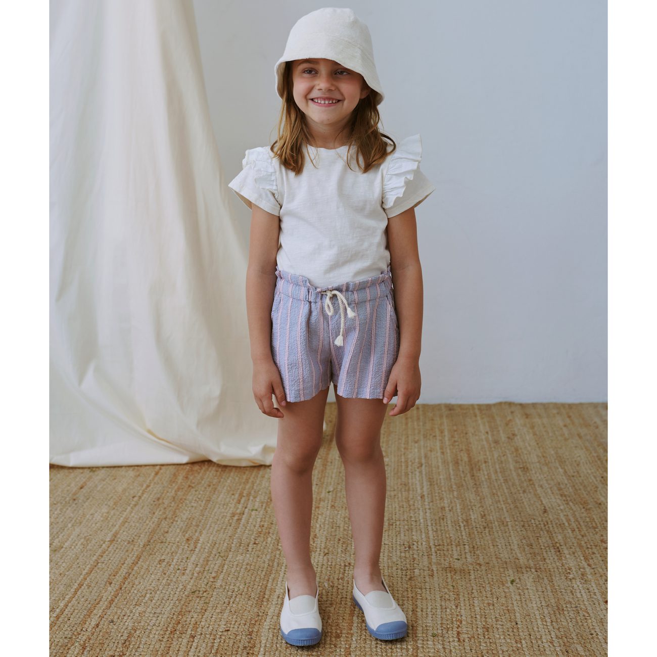 Hanna Slub Ruffle T-shirt & Liza Seersucker Stripe Shorts