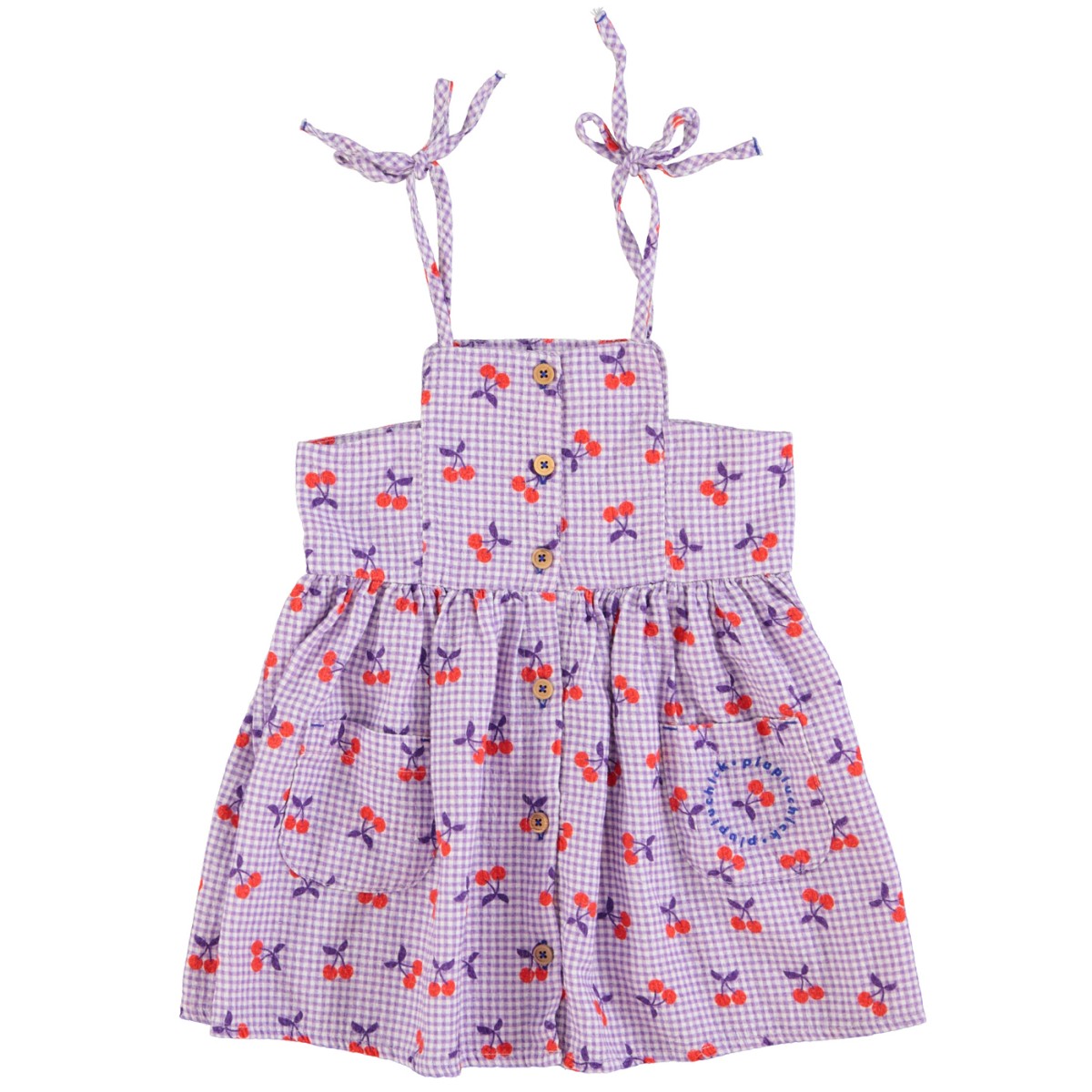 Short Dress |  Purple & White Checkered W/ Cherries