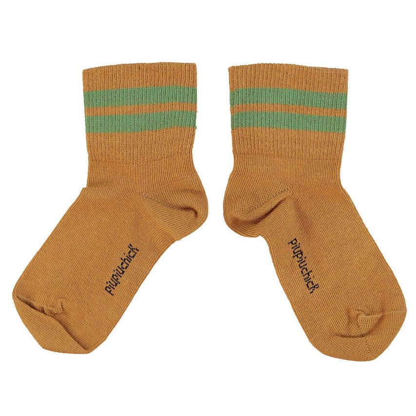 Short Socks | Camel W/ Green Stripes