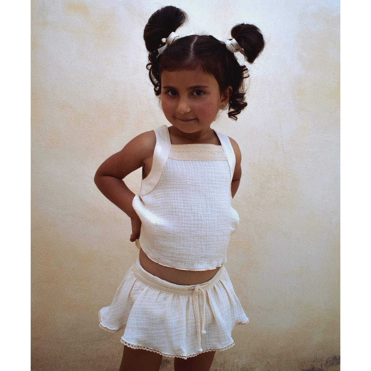 Greyish Blue  Blouse W/ Straps & Culotte W/ Frill