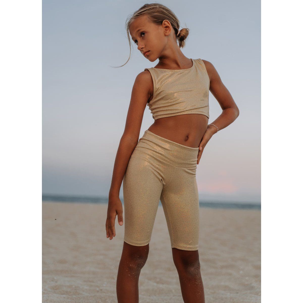 Biker Shorts & Top | Gold Glitter