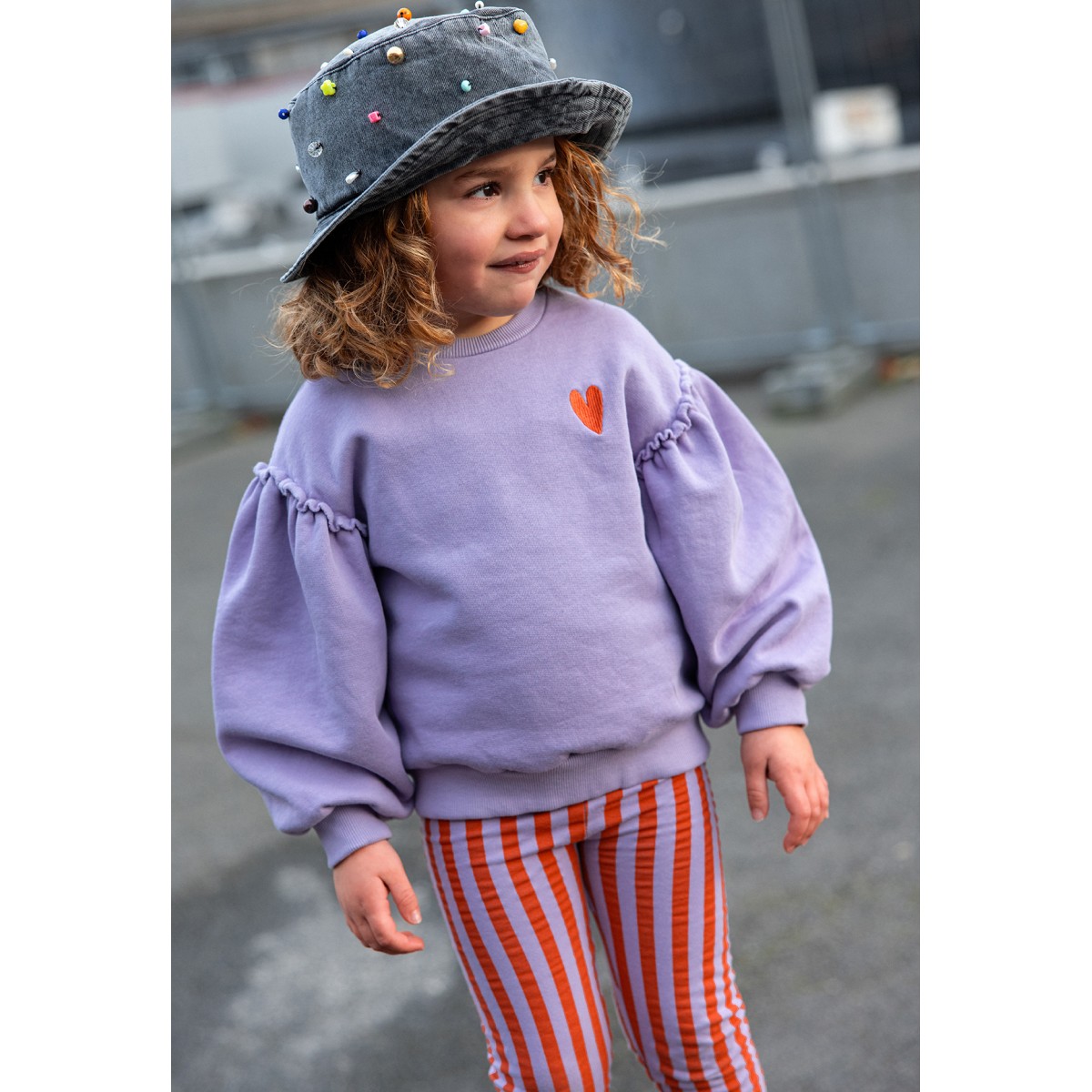 Sweatshirt Puff Sleeve Hearts