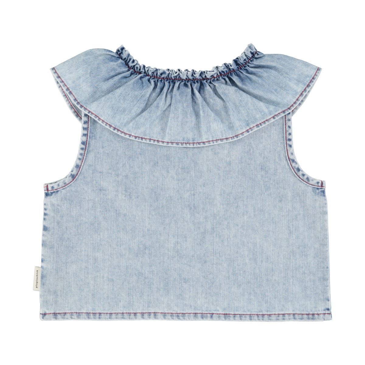 Sleeveless Blouse W/ Collar Blue Light Denim