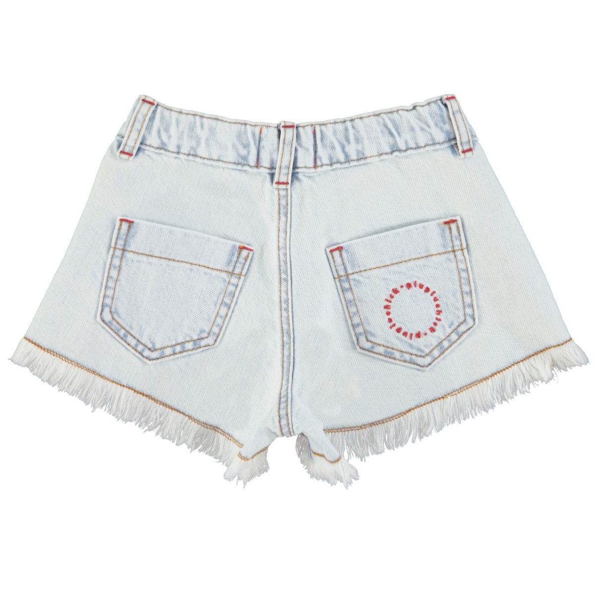 Shorts W/ Fringes Washed Light Blue Denim