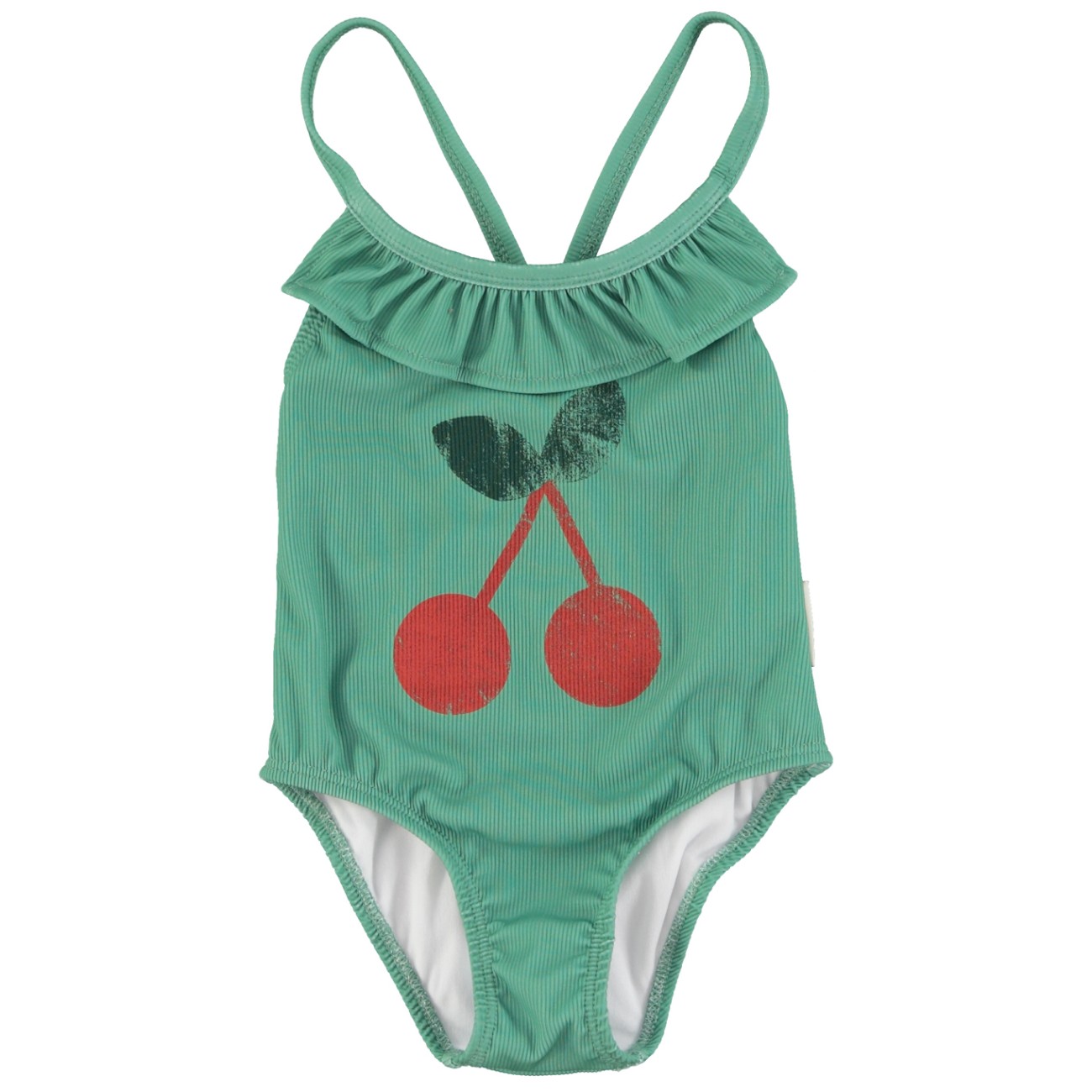 Swimsuit W/ Ruffles | Green W/ Cherry Print