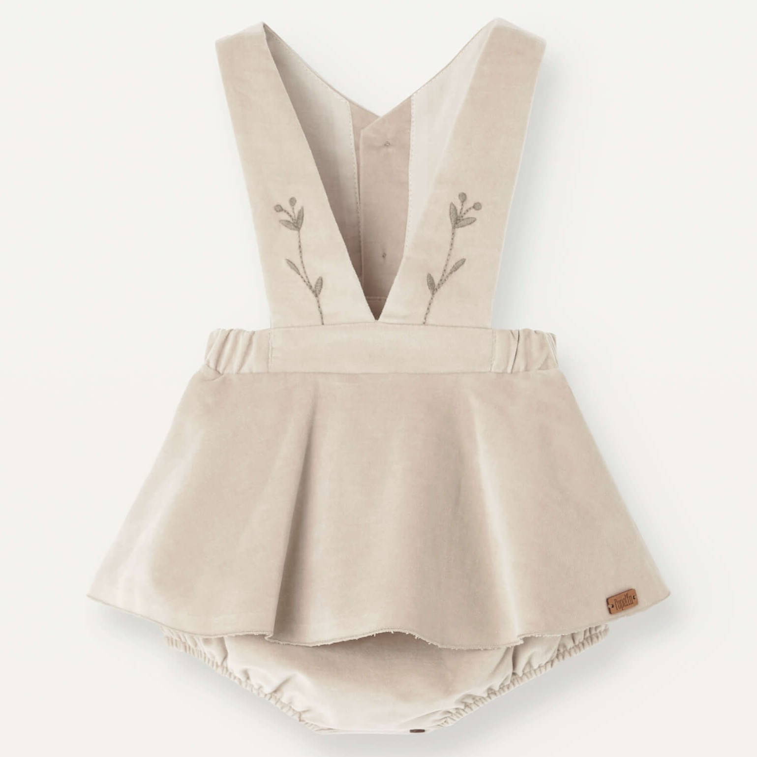 Velvet Romper Suit W/ Straps & Funnel Collar Ribbed Top