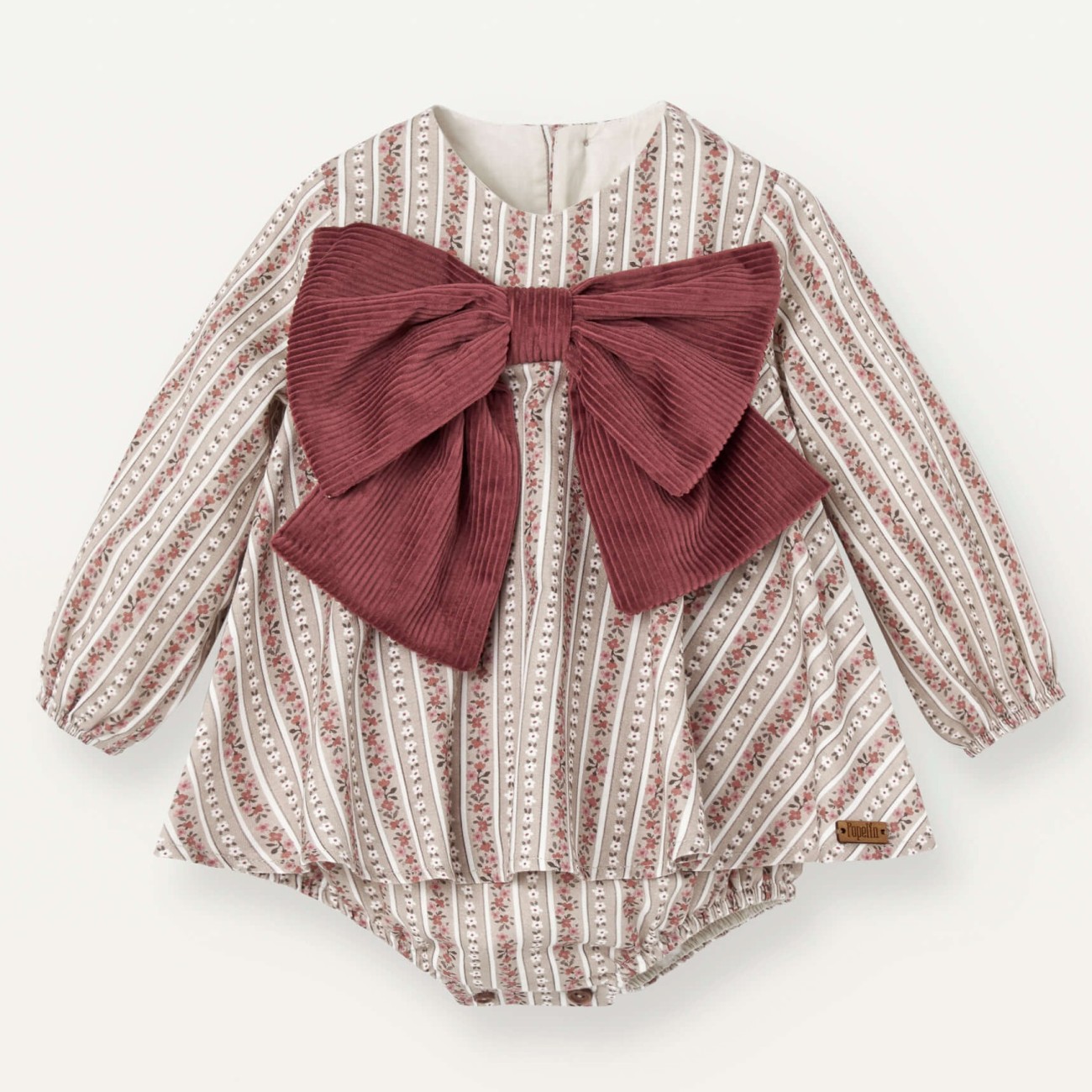 Burgundy Flower Print Romper Suit W/ Bow