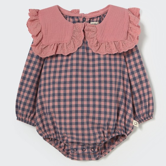 Rose Tea Gingham Flannel Romper