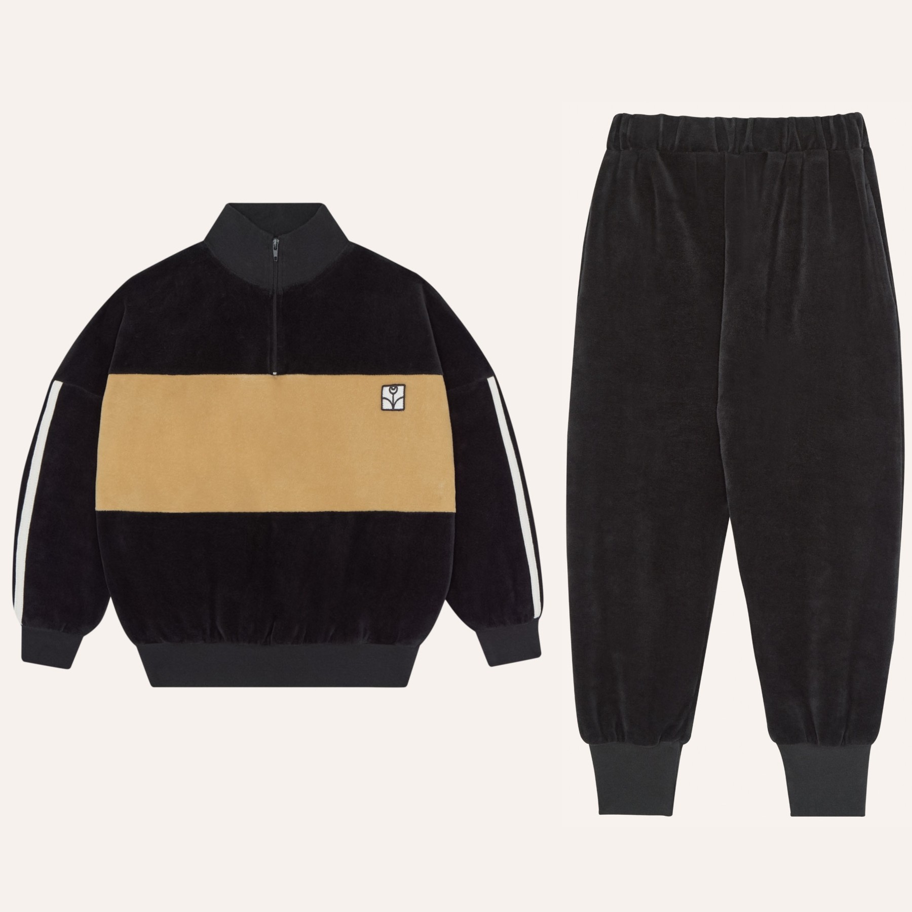 Grey Contrast Sweatshirt &  Grey Velour Jogging