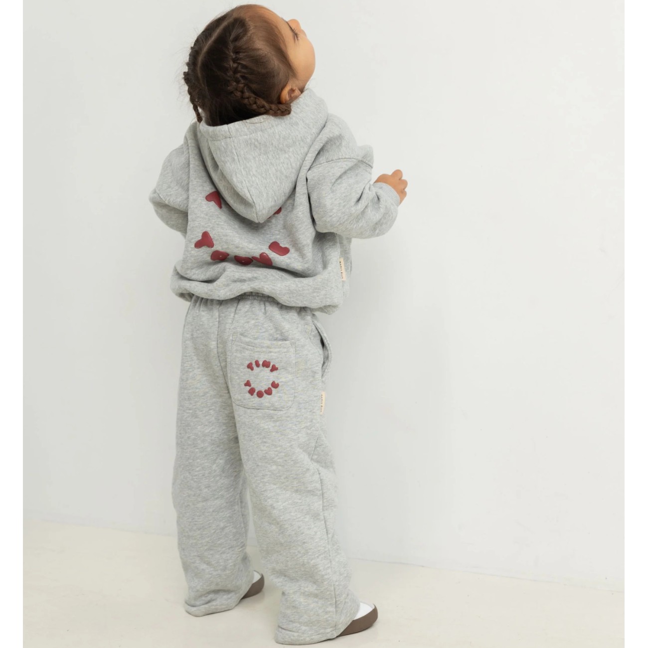 Sporty Puff Print Cotton Hoodie Tracksuit Set Grey Marle
