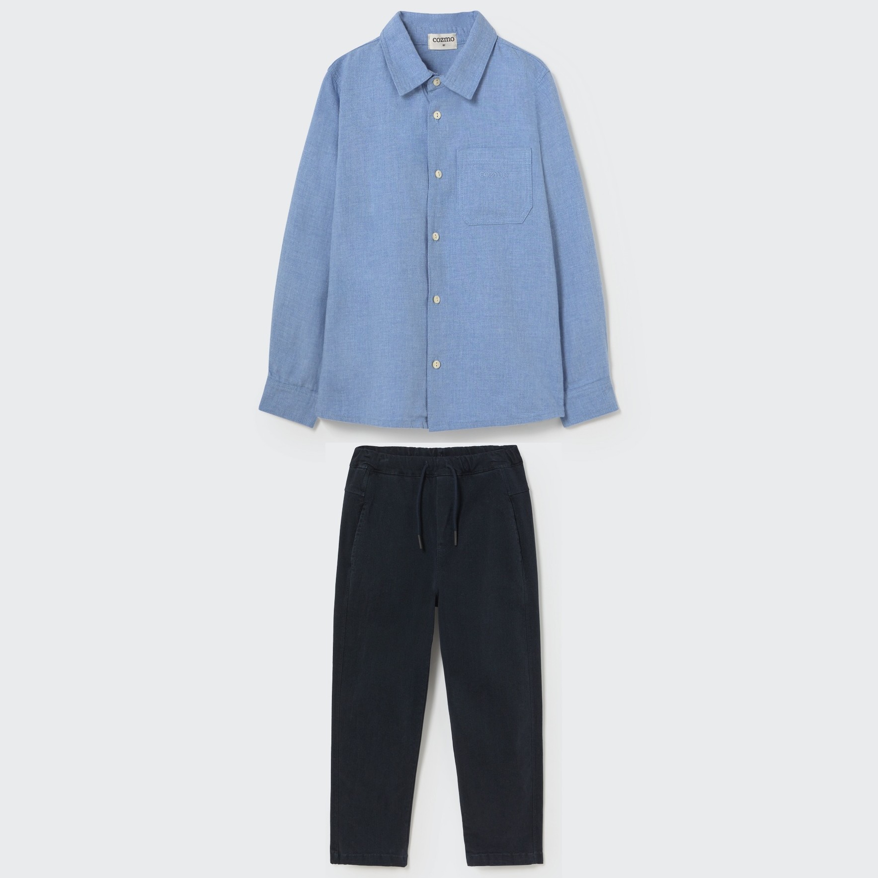 Chambray Rustic Flannel Shirt & Navy Cotton Twill Pants