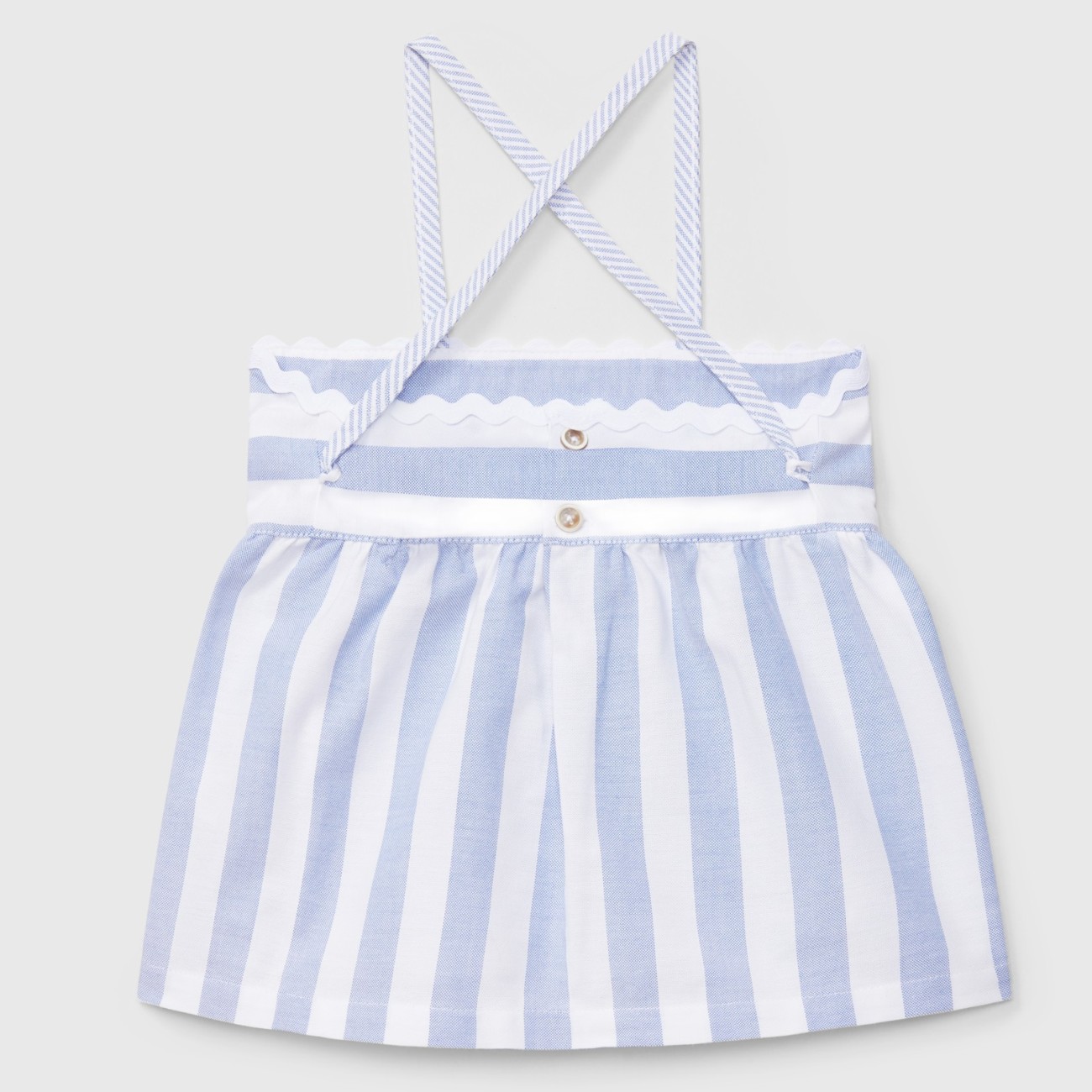 Striped Oxford Top & Plain Twill Shorts | Medium Blue/White