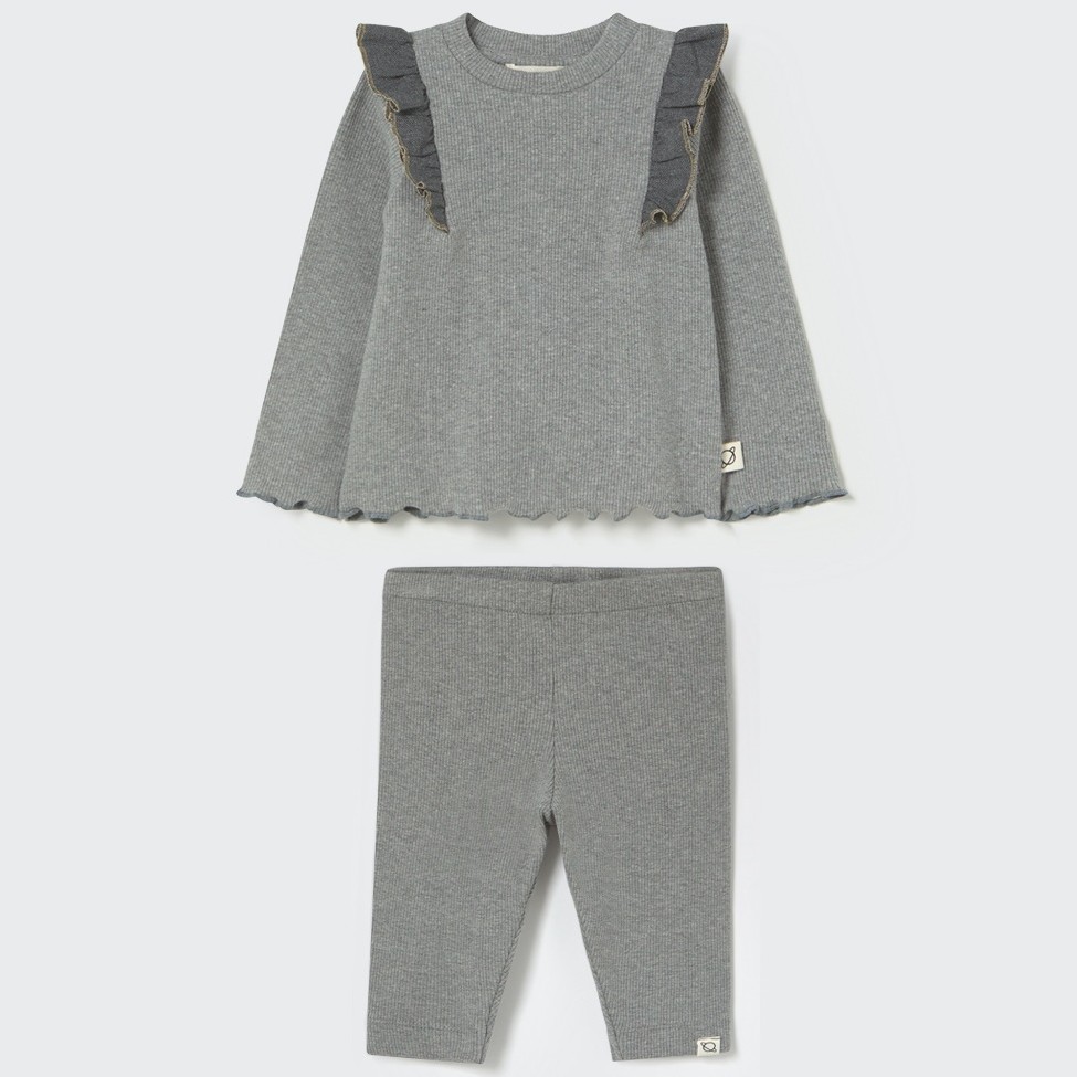 Soft cotton Rib Baby Sweater & Leggings Grey