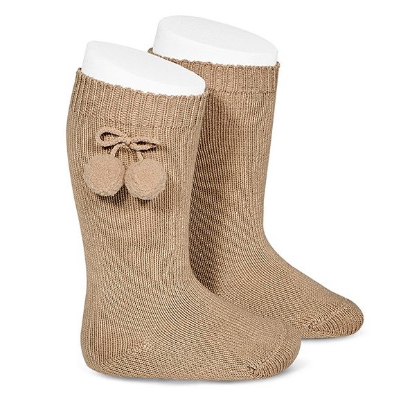 Pom Pom Knee High Socks | Camel