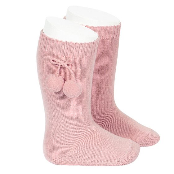 Pom Pom Knee High Socks | Pale Pink